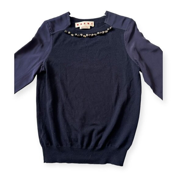 Marni Embellished Wool-Silk Sweater FW2012, Blue, Size: IT 40 (US Small) - Picture 7 of 14